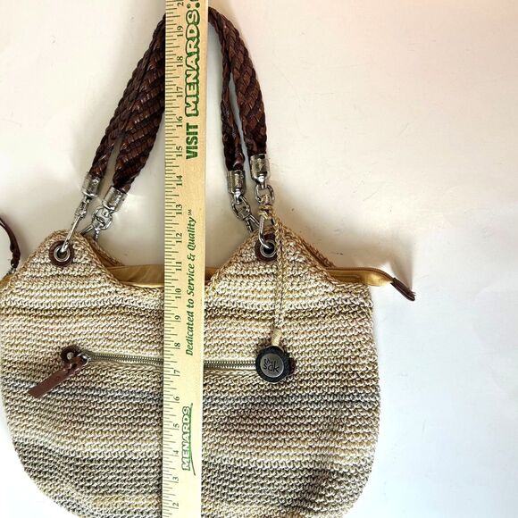 The Sak Indio Beige Sand Stripe Crochet Slouchy Hobo Braided Strap Shoulder Bag - Picture 15 of 15